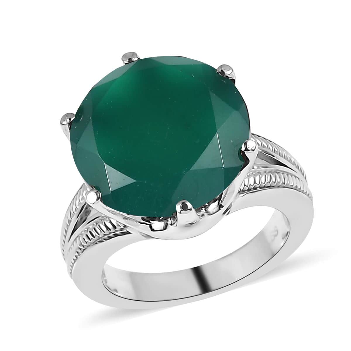 Green Onyx 9.50 ctw Solitaire Ring in Stainless Steel (Size 10.0) image number 0