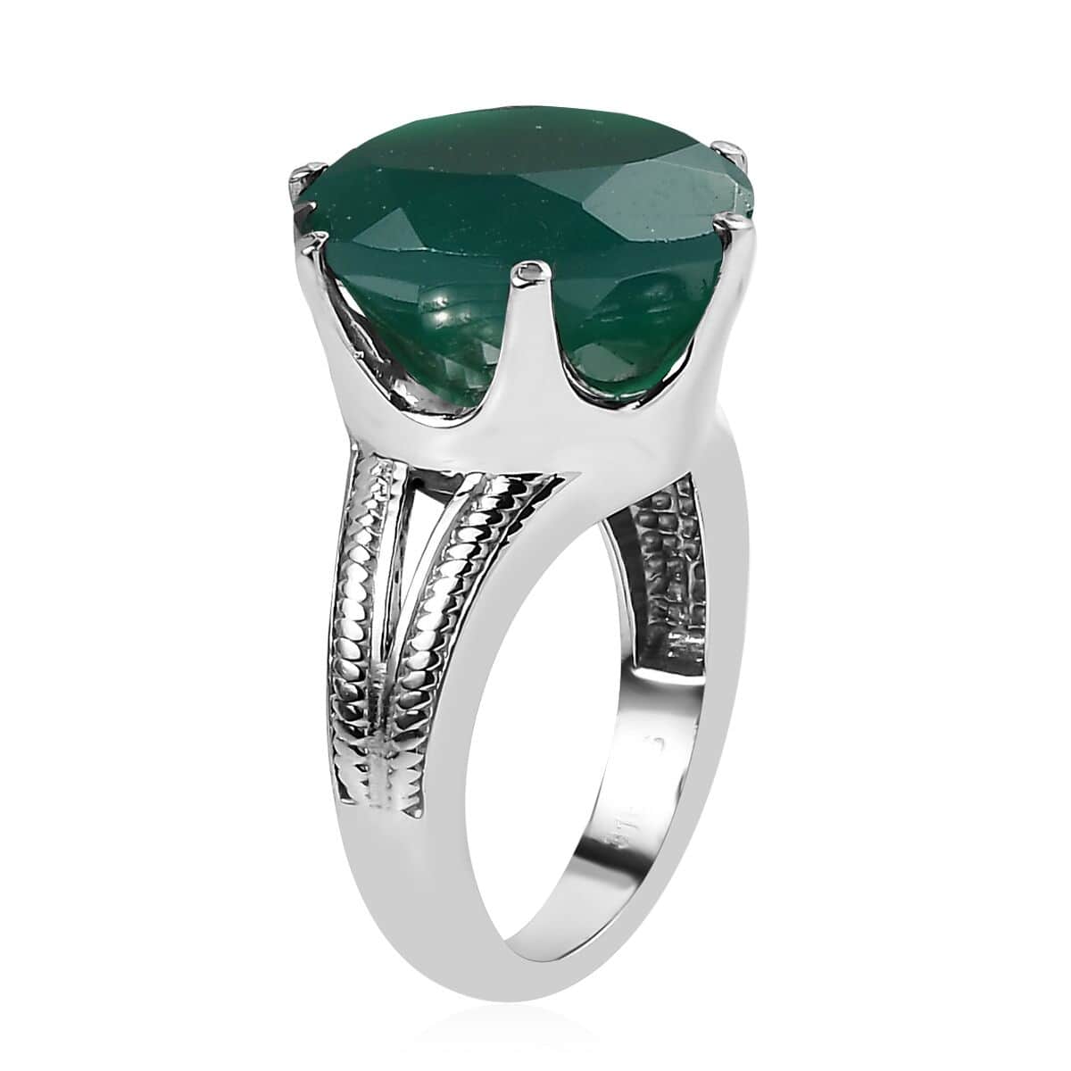 Green Onyx 9.50 ctw Solitaire Ring in Stainless Steel (Size 10.0) image number 3