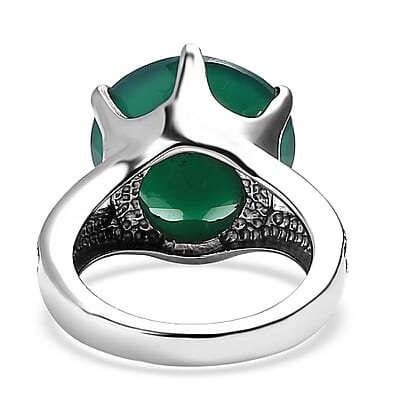 Green Onyx 9.50 ctw Solitaire Ring in Stainless Steel (Size 10.0)