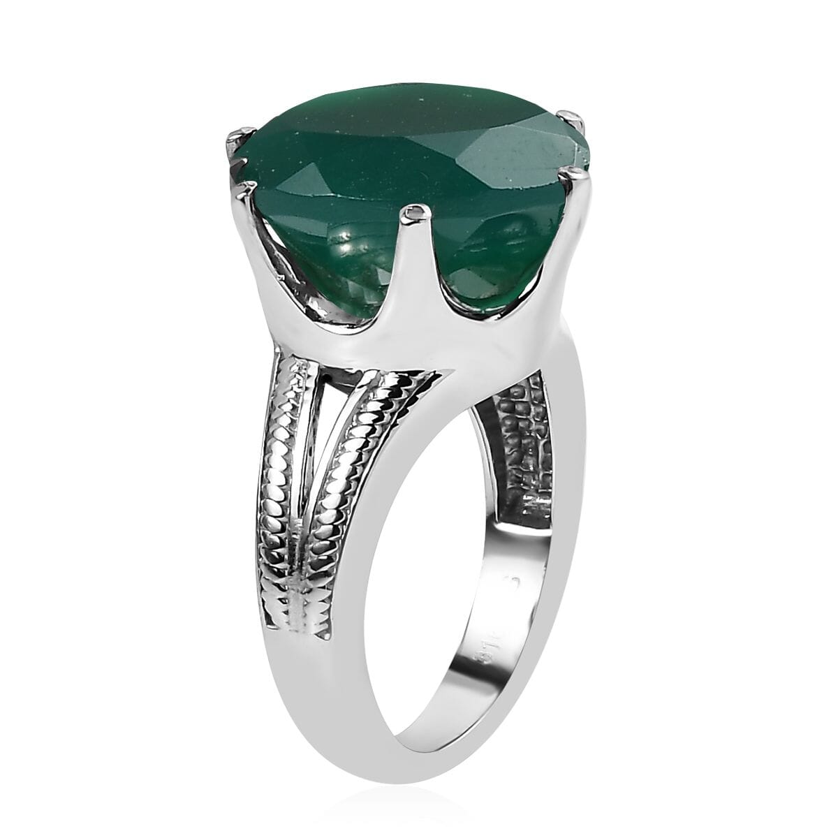 Green Onyx 9.50 ctw Solitaire Ring in Stainless Steel (Size 6.0) image number 3
