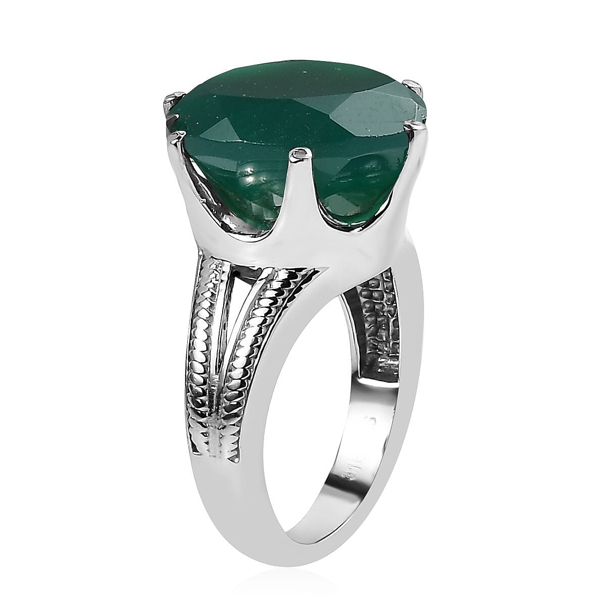 Green Onyx 9.50 ctw Solitaire Ring in Stainless Steel (Size 8.0) image number 3