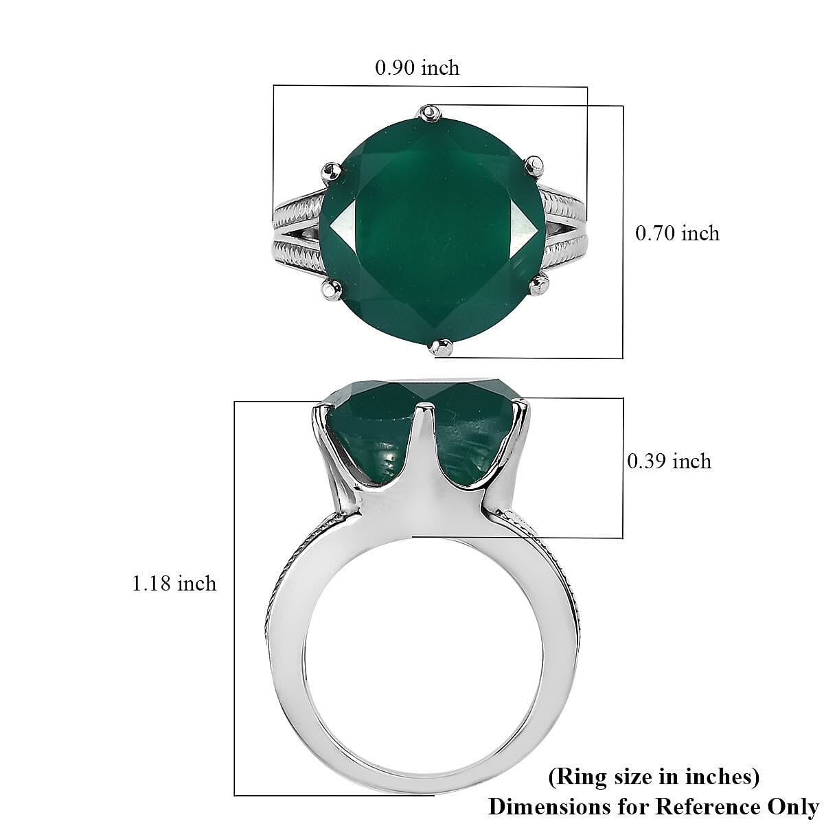 Green Onyx 9.50 ctw Solitaire Ring in Stainless Steel (Size 8.0) image number 5
