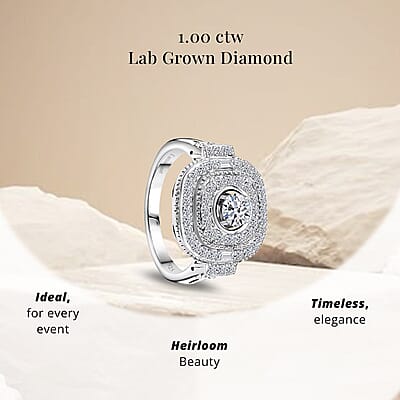 Luxuriant Lab Grown Diamond Ring in Rhodium Over Sterling Silver (Size 7.0) 1.00 ctw