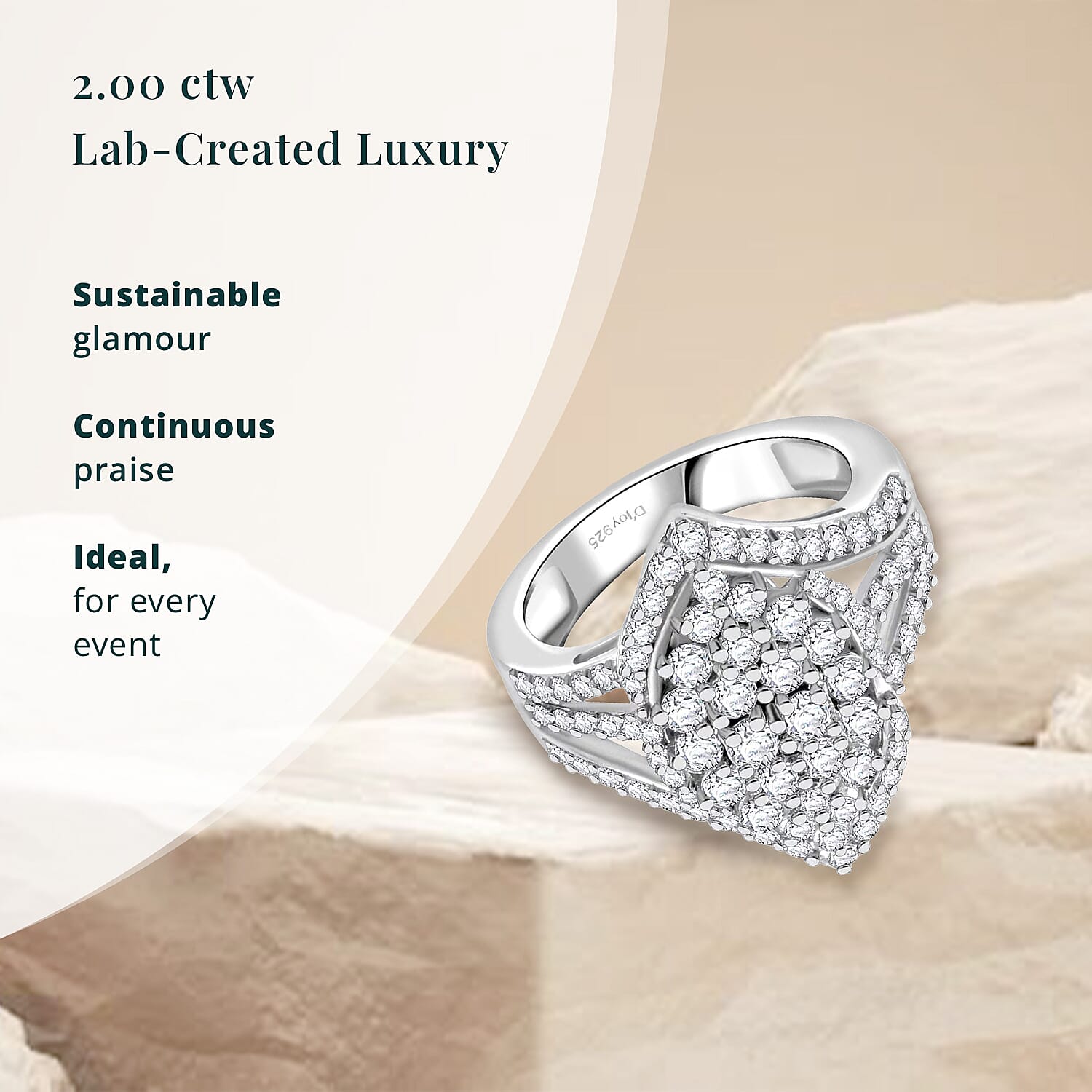 Luxuriant Lab Grown Diamond G VS 2.00 ctw Cluster Ring in Rhodium Over Sterling Silver (Size 10.0)