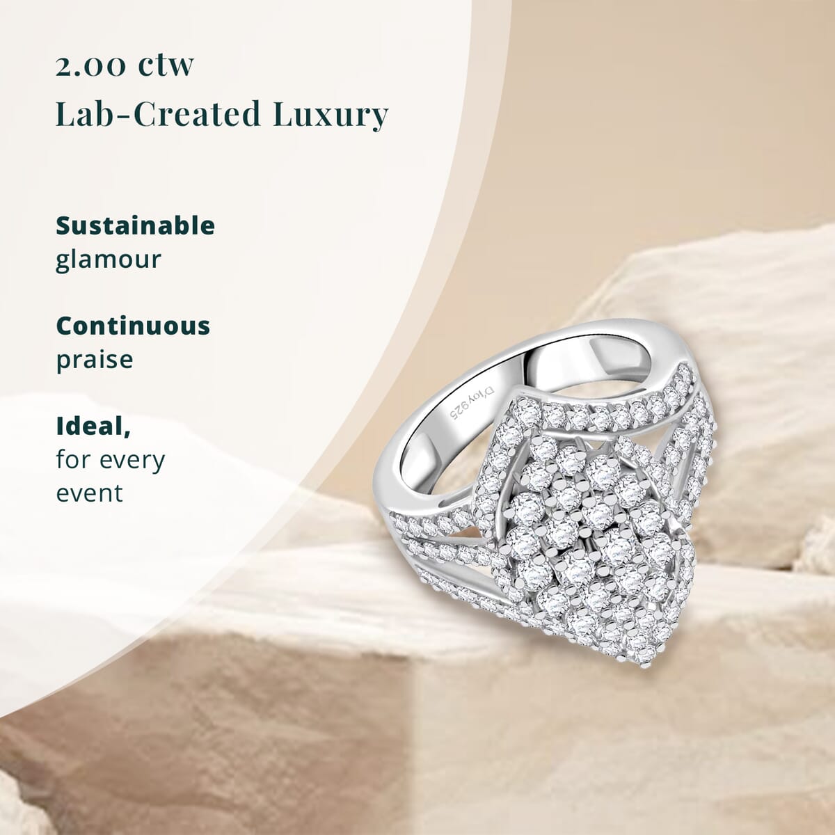 Luxuriant Lab Grown Diamond G VS 2.00 ctw Cluster Ring in Rhodium Over Sterling Silver (Size 6.0) image number 2