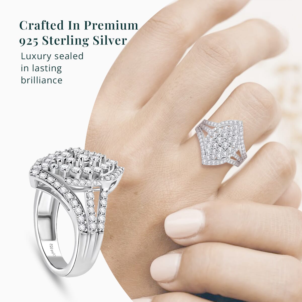 Luxuriant Lab Grown Diamond G VS 2.00 ctw Cluster Ring in Rhodium Over Sterling Silver (Size 6.0) image number 4