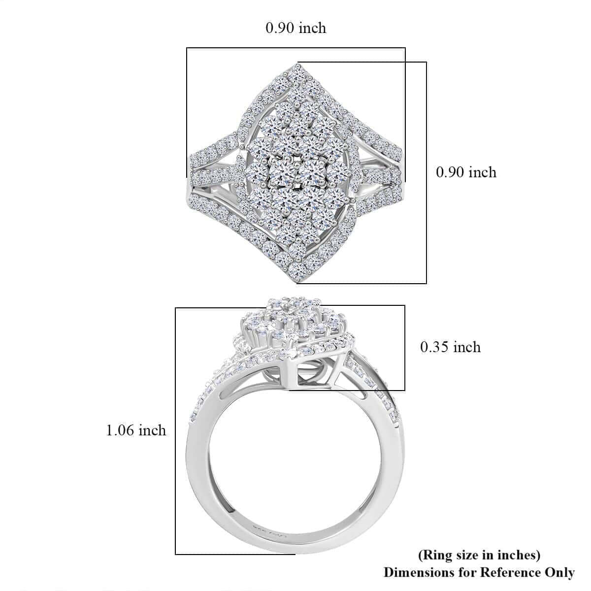 Luxuriant Lab Grown Diamond G VS 2.00 ctw Cluster Ring in Rhodium Over Sterling Silver (Size 7.0) image number 6