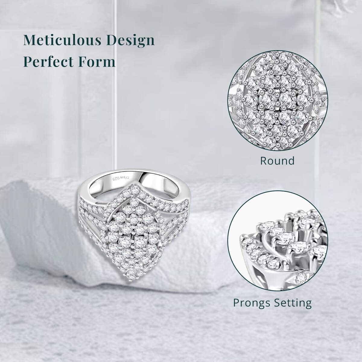 Luxuriant Lab Grown Diamond G VS 2.00 ctw Cluster Ring in Rhodium Over Sterling Silver (Size 8.0) image number 5