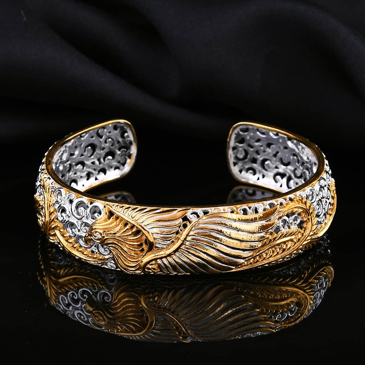 Bali Legacy Phoenix Cuff Bracelet in 22K Vermeil YG Over and Sterling Silver (7.25 In) 30.60 Grams image number 1