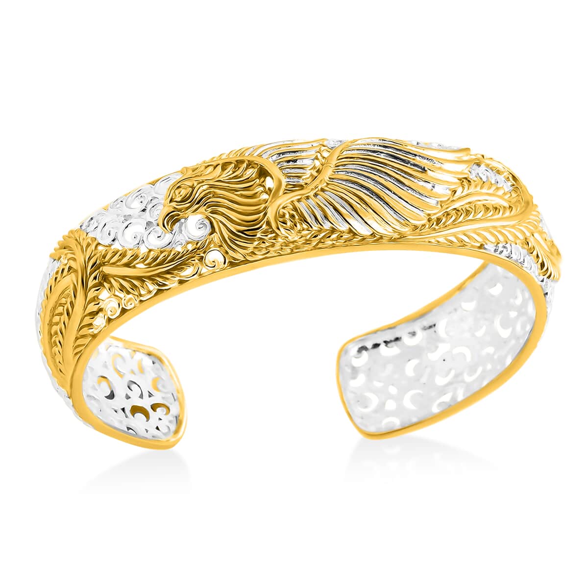 Bali Legacy Phoenix Cuff Bracelet in 22K Vermeil YG Over and Sterling Silver (7.25 In) 30.60 Grams image number 3