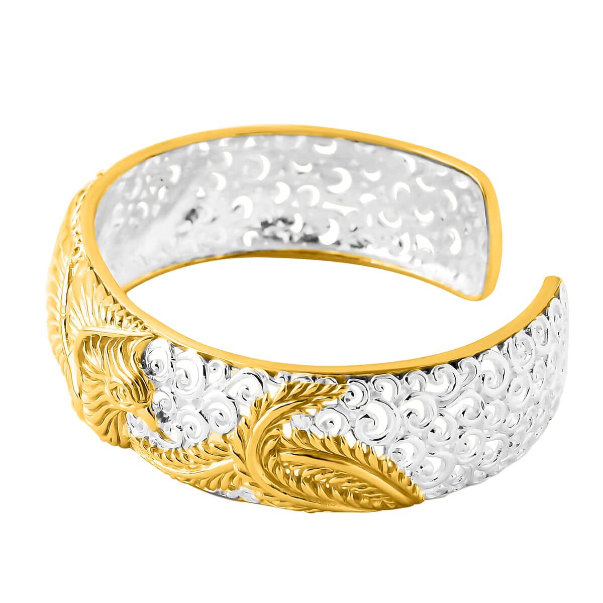 Bali Legacy Phoenix Cuff Bracelet in 22K Vermeil YG Over and Sterling Silver (7.25 In) 30.60 Grams image number 4