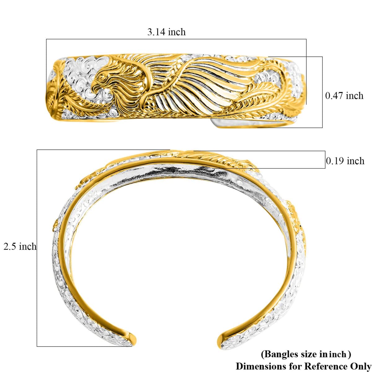 Bali Legacy Phoenix Cuff Bracelet in 22K Vermeil YG Over and Sterling Silver (7.25 In) 30.60 Grams image number 6