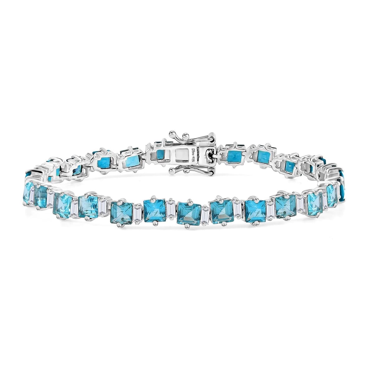 Premium Betroka Blue Apatite and Moissanite 11.25 ctw Sea Waves Bracelet in Rhodium Over Sterling Silver (6.50 In) image number 0