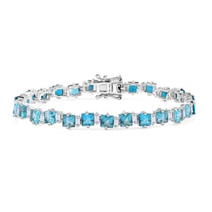 Premium Betroka Blue Apatite and Moissanite 11.25 ctw Sea Waves Bracelet in Rhodium Over Sterling Silver (6.50 In)