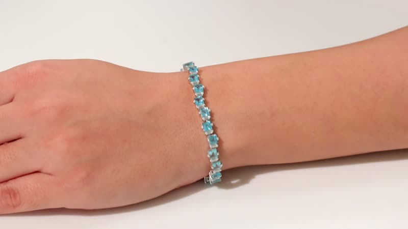 Premium Betroka Blue Apatite and Moissanite 12.50 ctw Bracelet in Rhodium Over Sterling Silver (7.25 In)