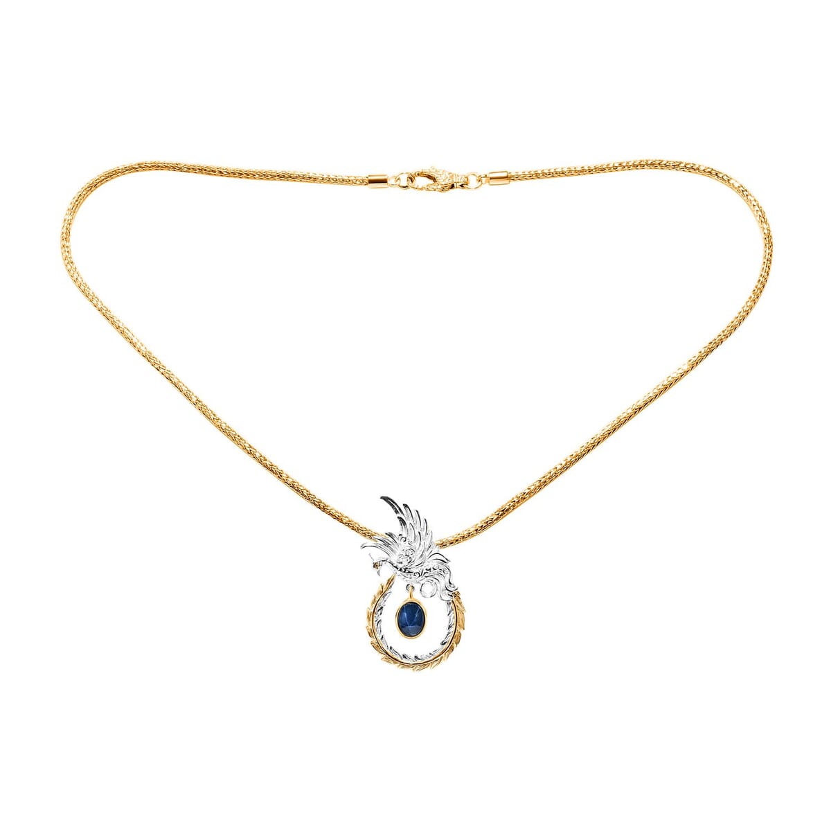 Bali Legacy Blue Star Sapphire (DF) 4.40 ctw Tulang Naga Chain Phoenix Necklace 20 Inches in 22K Vermeil Yellow Gold Over and Sterling Silver image number 0