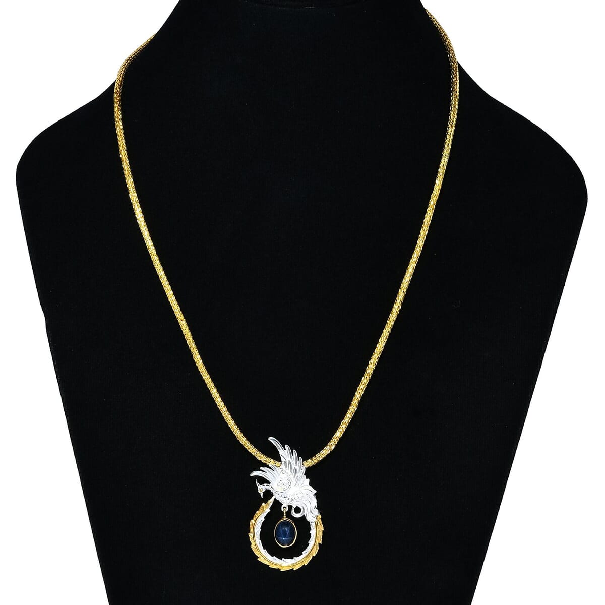Bali Legacy Blue Star Sapphire (DF) 4.40 ctw Tulang Naga Chain Phoenix Necklace 20 Inches in 22K Vermeil Yellow Gold Over and Sterling Silver image number 2