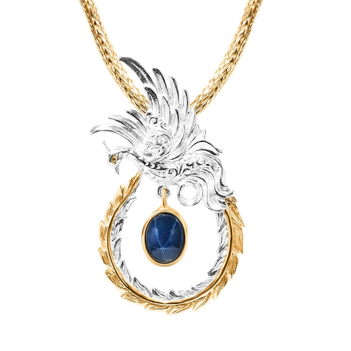 Bali Legacy Blue Star Sapphire (DF) 4.40 ctw Tulang Naga Chain Phoenix Necklace 20 Inches in 22K Vermeil Yellow Gold Over and Sterling Silver image number 3