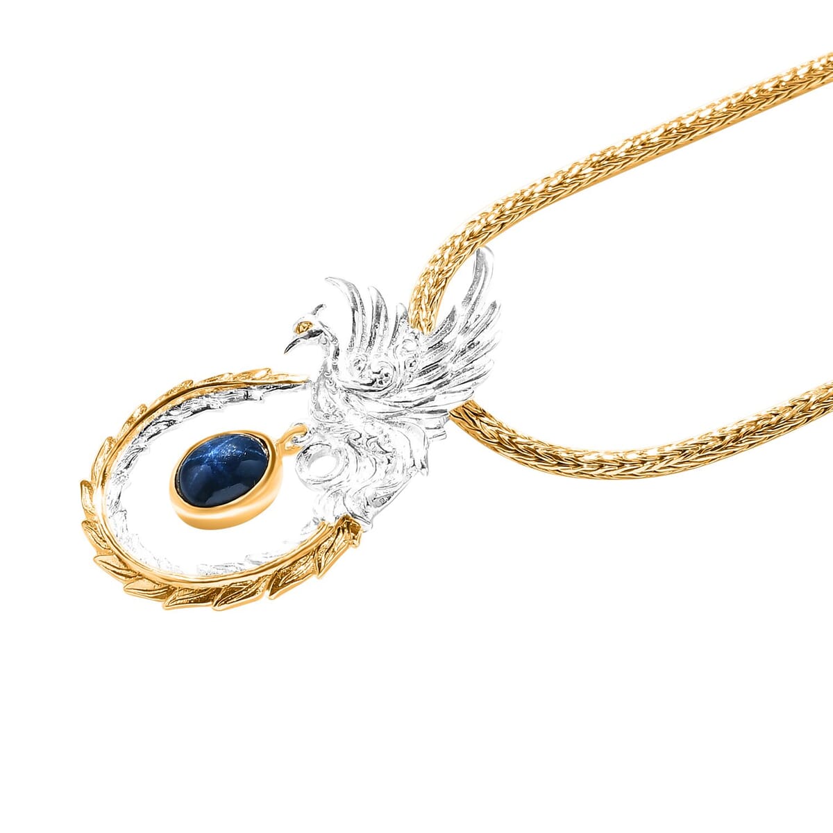 Bali Legacy Blue Star Sapphire (DF) 4.40 ctw Tulang Naga Chain Phoenix Necklace 20 Inches in 22K Vermeil Yellow Gold Over and Sterling Silver image number 4