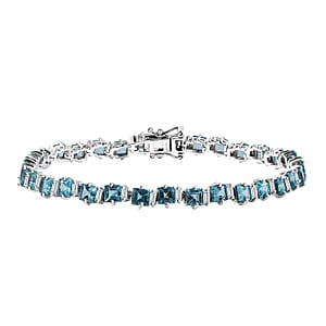 D'Joy Premium Betroka Blue Apatite and Moissanite 13.85 ctw Sea Waves Bracelet in Rhodium Over Sterling Silver (8.00 In)