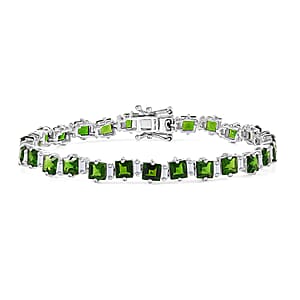 Chrome Diopside and Moissanite 10.65 ctw Sea Waves Bracelet in Rhodium Over Sterling Silver (6.50 In)