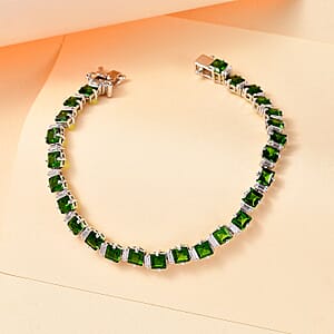 Chrome Diopside and Moissanite 10.65 ctw Sea Waves Bracelet in Rhodium Over Sterling Silver (6.50 In)