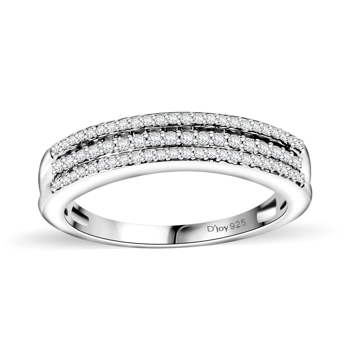 Doorbuster Diamond 0.25 ctw 3-Row Band Ring in Rhodium Over Sterling Silver (Size 10.0) image number 0