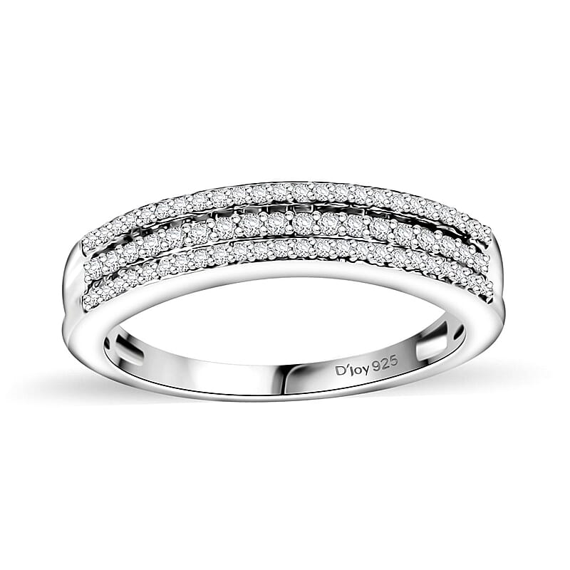 D'Joy Diamond 0.25 ctw 3-Row Band Ring in Rhodium Over Sterling Silver (Size 10.0)