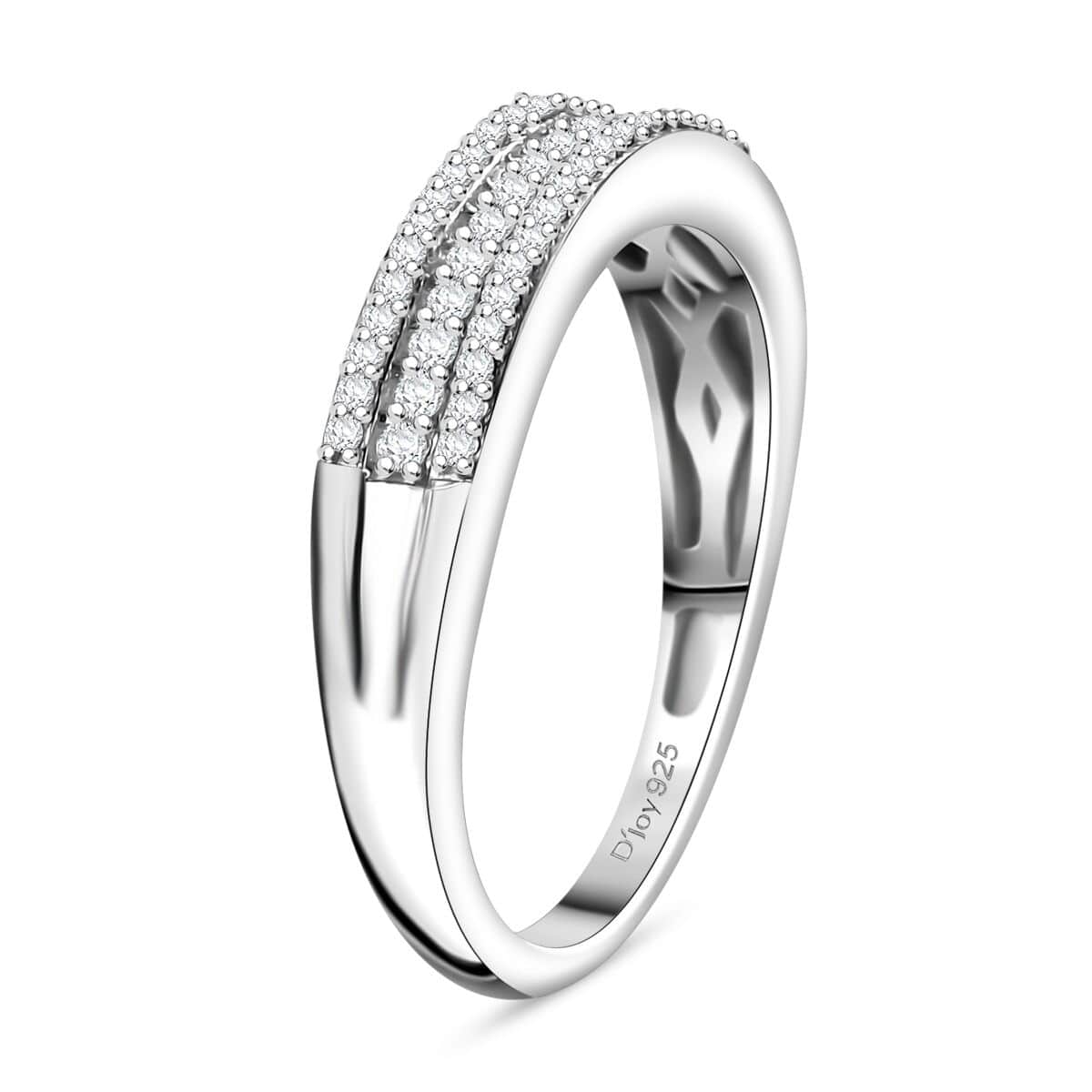 Doorbuster Diamond 0.25 ctw 3-Row Band Ring in Rhodium Over Sterling Silver (Size 10.0) image number 3