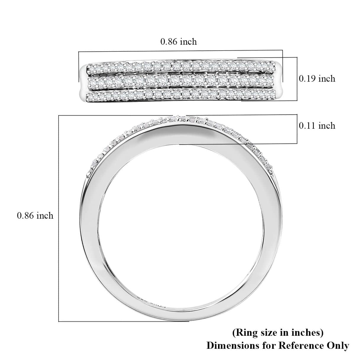 Doorbuster Diamond 0.25 ctw 3-Row Band Ring in Rhodium Over Sterling Silver (Size 10.0) image number 5