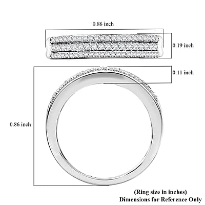 D'Joy Diamond 0.25 ctw 3-Row Band Ring in Rhodium Over Sterling Silver (Size 10.0)