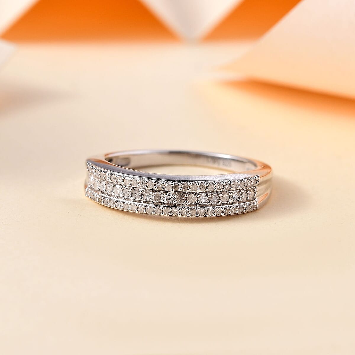 D'Joy Diamond 0.25 ctw 3-Row Band Ring in Rhodium Over Sterling Silver (Size 6.0) image number 1