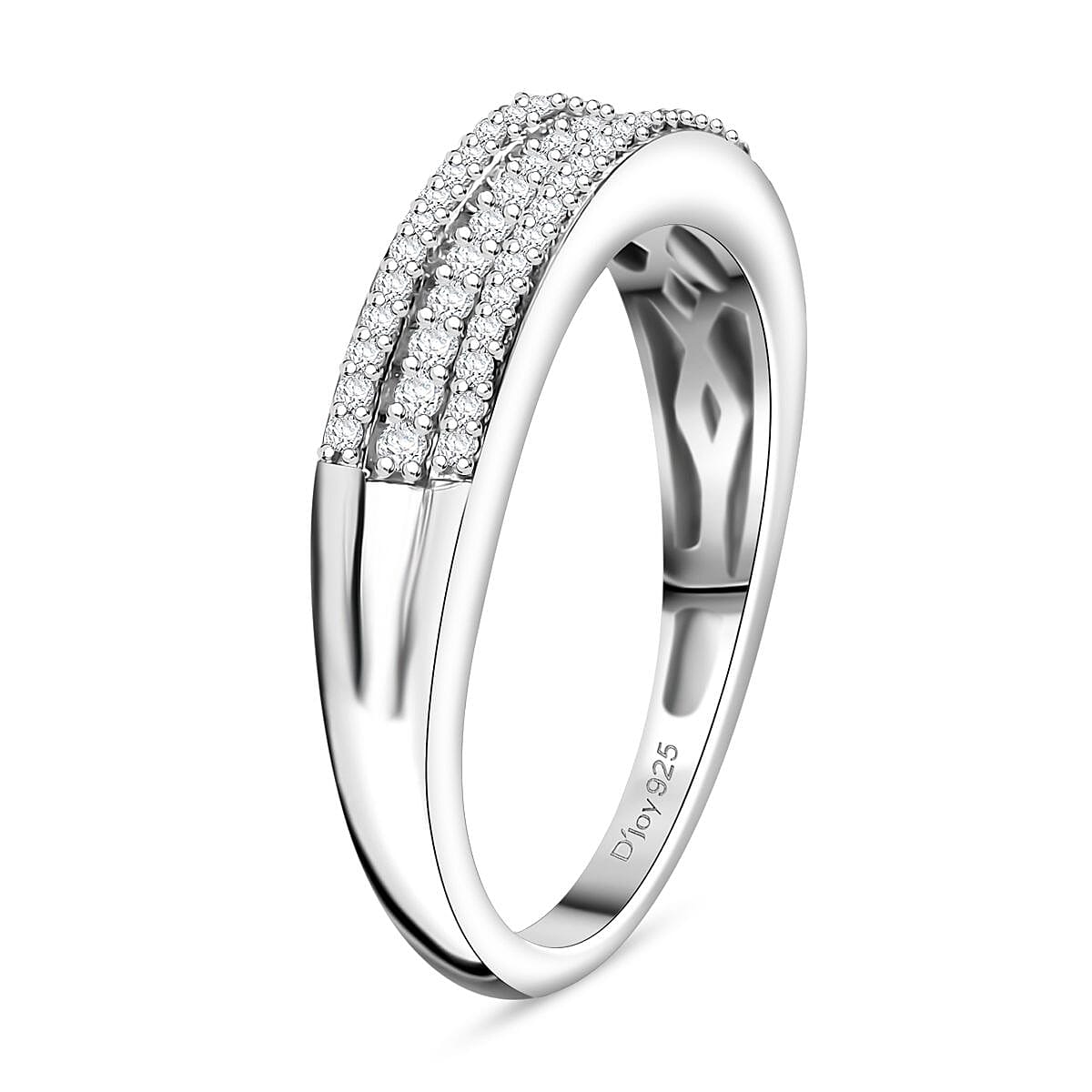 D'Joy Diamond 0.25 ctw 3-Row Band Ring in Rhodium Over Sterling Silver (Size 6.0) image number 3