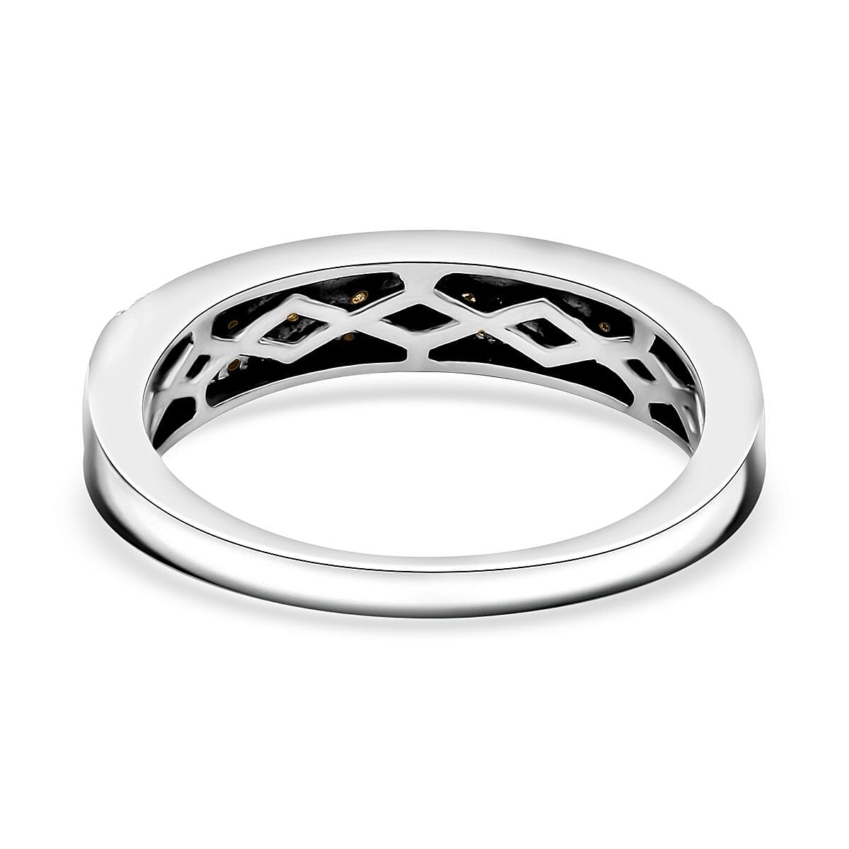 Yellow and White Diamond 0.25 ctw 3-Row Band Ring in Rhodium Over Sterling Silver (Size 5.0) image number 4
