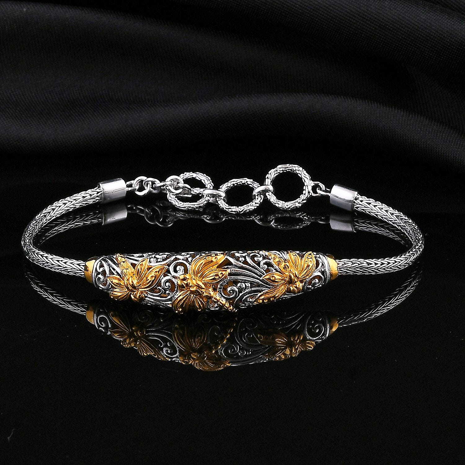 Bali Legacy Dragonfly Bracelet in 22K Vermeil YG Over and Sterling Silver (6.50-8.0In) 14.25 Grams