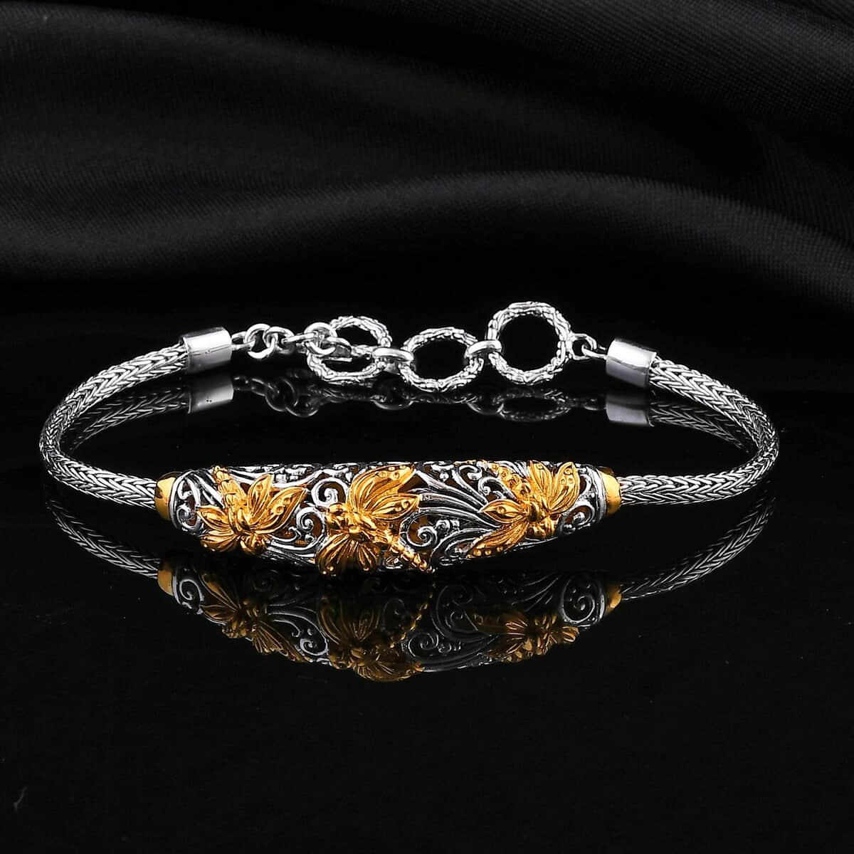 Doorbuster Bali Legacy Dragonfly Bracelet in 22K Vermeil YG Over and Sterling Silver (6.50-8.0In) 14.25 Grams image number 1