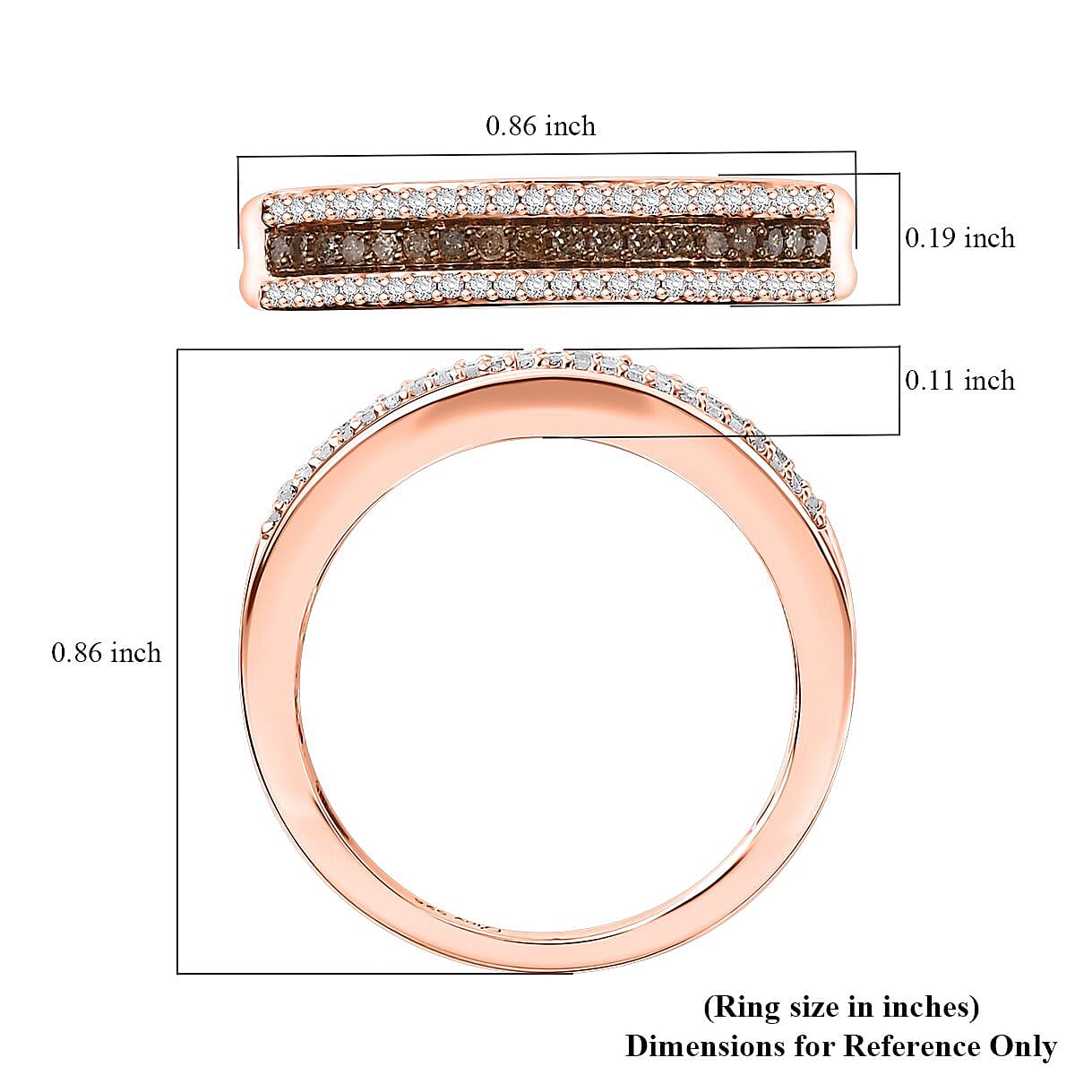 D'Joy Natural Champagne and White Diamond 0.25 ctw 3-Row Band Ring in 18K Vermeil Rose Gold Over Sterling Silver (Size 8.0) image number 5