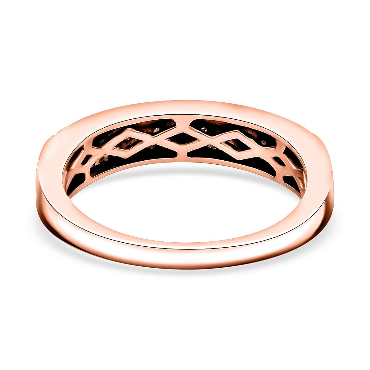 Natural Champagne and White Diamond 0.25 ctw 3-Row Band Ring in 18K Vermeil Rose Gold Over Sterling Silver (Size 9.0) image number 4