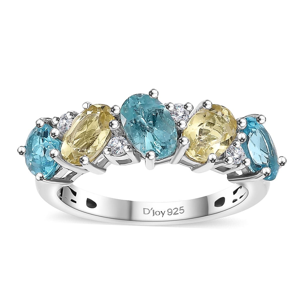 Premium Multi Color Apatite and White Zircon 2.65 ctw Art Deco Ring in Rhodium Over Sterling Silver (Size 10.0)