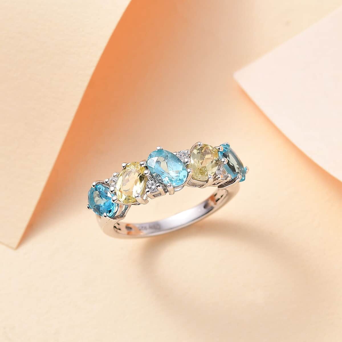 Premium Multi Color Apatite and White Zircon 2.65 ctw Art Deco Ring in Rhodium Over Sterling Silver (Size 10.0) image number 1