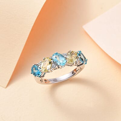 Premium Multi Color Apatite and White Zircon 2.65 ctw Art Deco Ring in Rhodium Over Sterling Silver (Size 10.0)