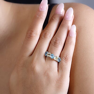Premium Multi Color Apatite and White Zircon 2.65 ctw Art Deco Ring in Rhodium Over Sterling Silver (Size 10.0)