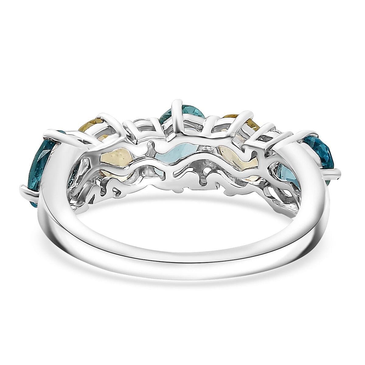 Premium Multi Color Apatite and White Zircon 2.65 ctw Art Deco Ring in Rhodium Over Sterling Silver (Size 10.0)