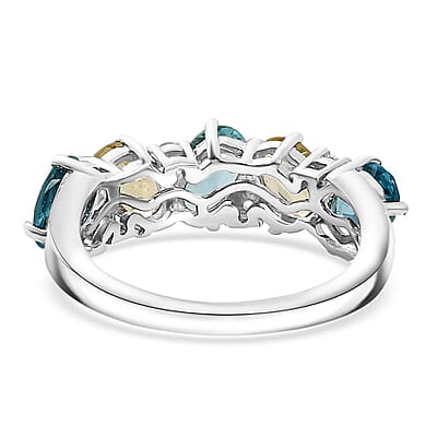 Premium Multi Color Apatite and White Zircon 2.65 ctw Art Deco Ring in Rhodium Over Sterling Silver (Size 10.0)