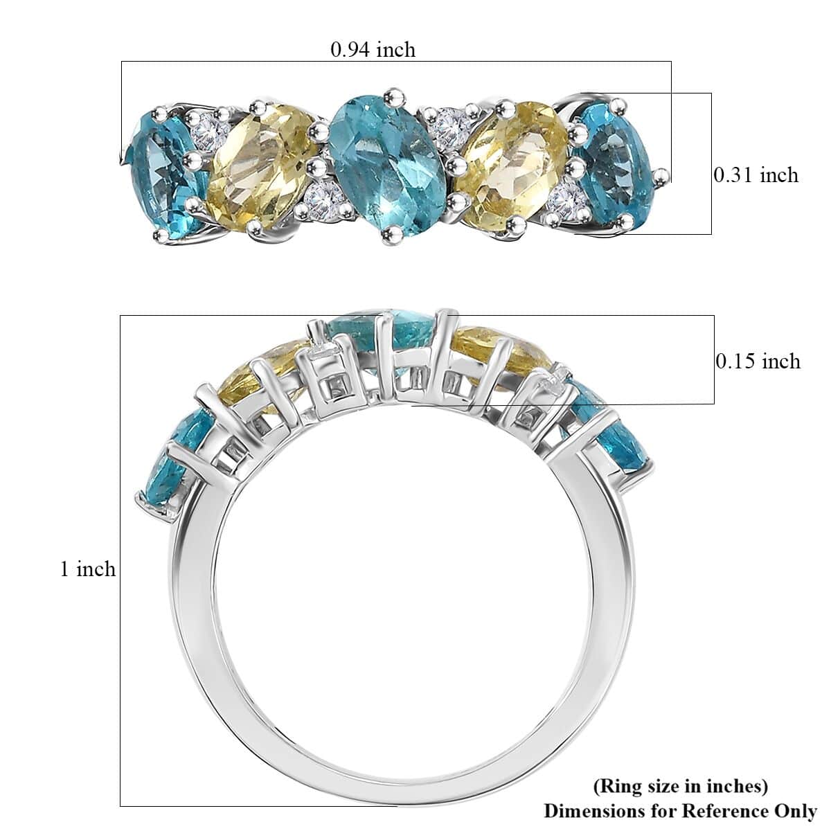 Premium Multi Color Apatite and White Zircon 2.65 ctw Art Deco Ring in Rhodium Over Sterling Silver (Size 10.0) image number 5