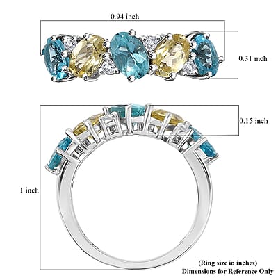 Premium Multi Color Apatite and White Zircon 2.65 ctw Art Deco Ring in Rhodium Over Sterling Silver (Size 10.0)