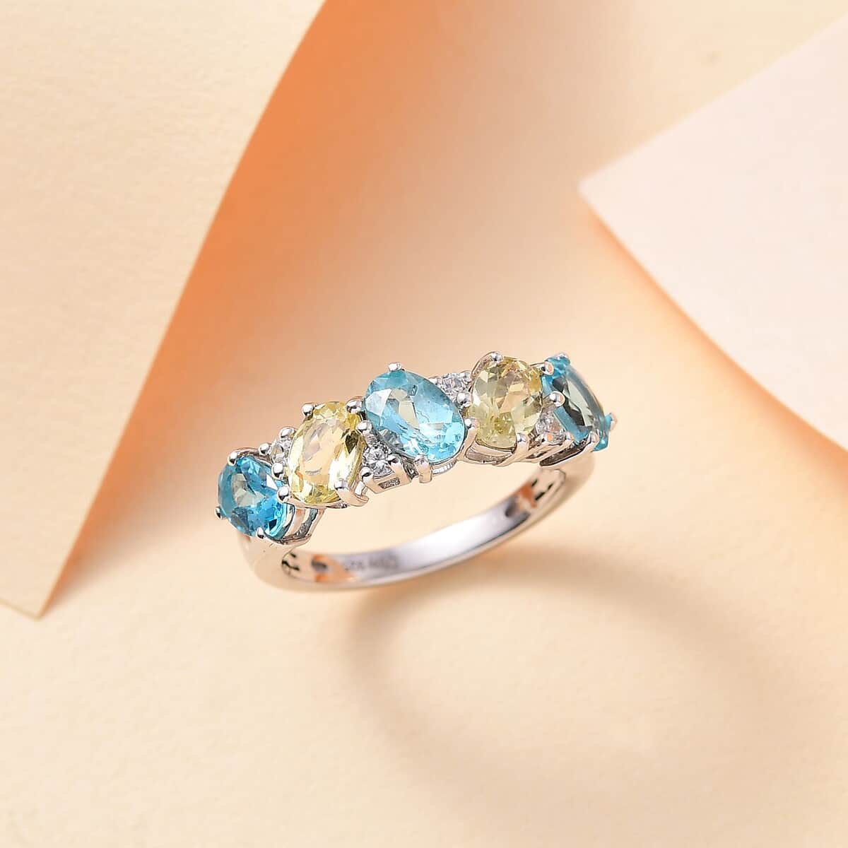 Premium Multi Color Apatite and White Zircon 2.65 ctw Art Deco Ring in Rhodium Over Sterling Silver (Size 7.0) image number 1