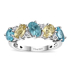 Premium Multi Color Apatite and White Zircon 2.65 ctw Art Deco Ring in Rhodium Over Sterling Silver (Size 8.0)