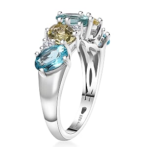 Premium Multi Color Apatite and White Zircon 2.65 ctw Art Deco Ring in Rhodium Over Sterling Silver (Size 8.0)