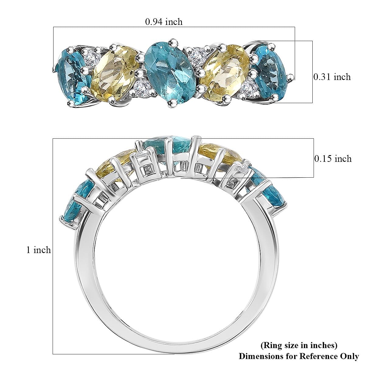 Premium Multi Color Apatite and White Zircon 2.65 ctw Art Deco Ring in Rhodium Over Sterling Silver (Size 8.0) image number 5
